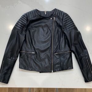 Free People Black Faux Leather Motto Jacket